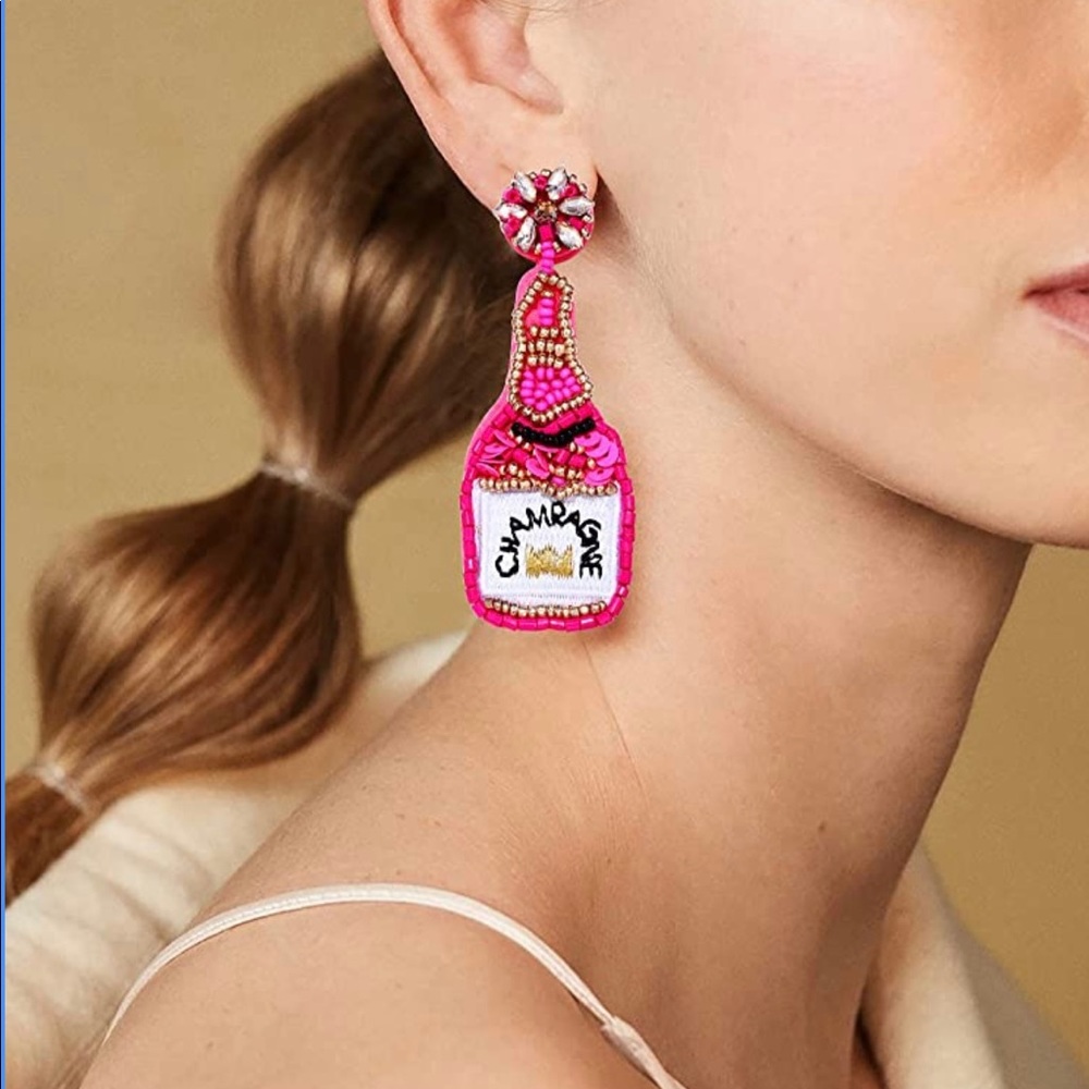Champagne Bottle Bead Earrings - Picture 4 of 7